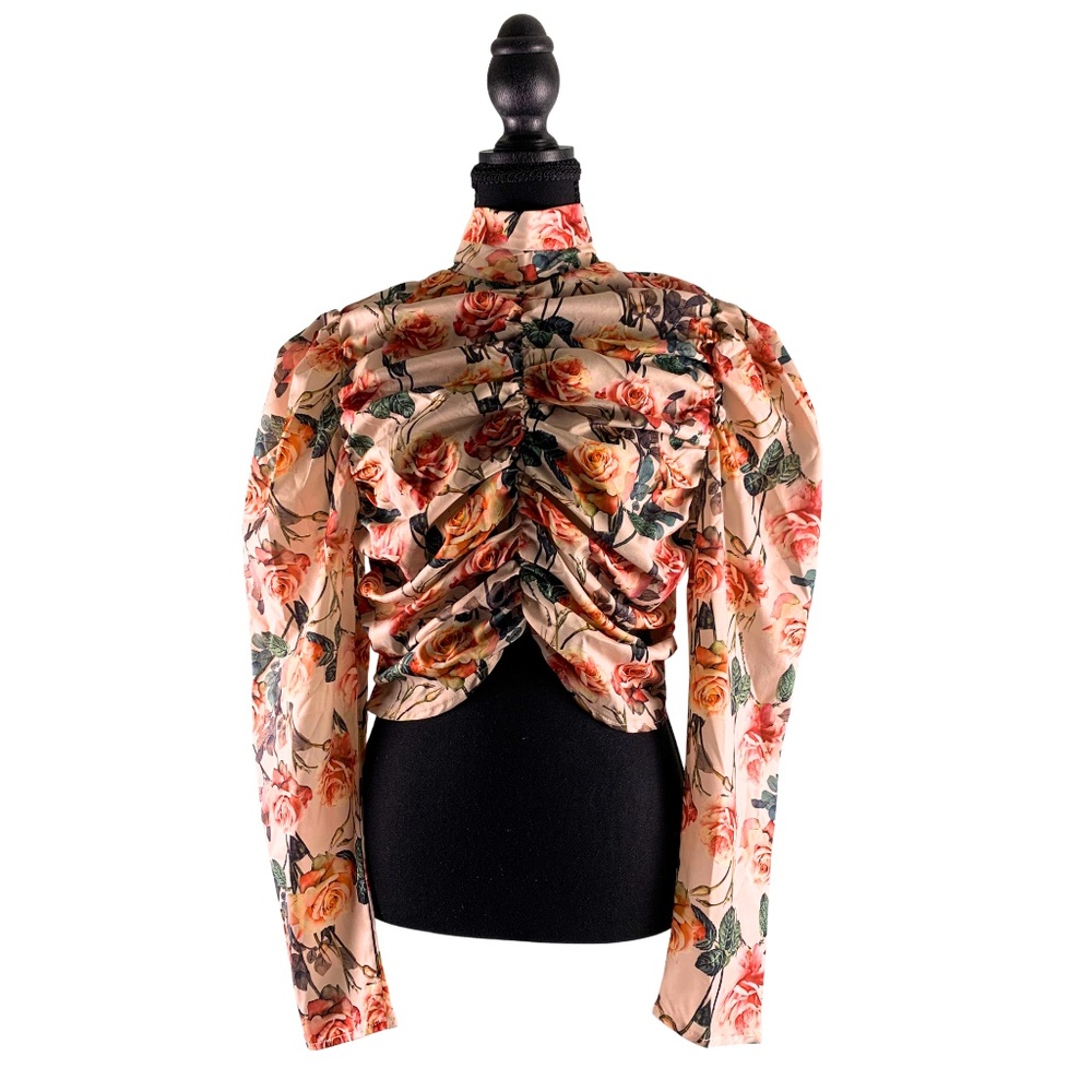 Pretty Little Things Ruched Floral Cropped Top Women's 8 Coquette Boho